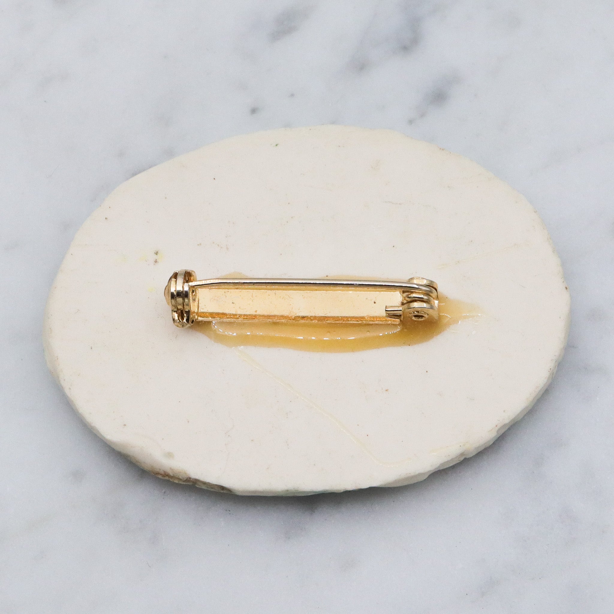 Vintage handmade porcelain white flower plaque brooch